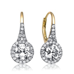 sterling silver gold plated cubic zirconia halo leverback drop earrings