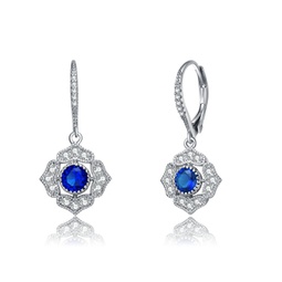 sterling silver sapphire cubic zirconia petal flower drop earrings