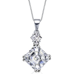 sterling silver white cubic zirconia square asscher-cut pendant necklace
