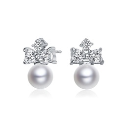 sterling silver pearl and cubic zirconia heart earrings
