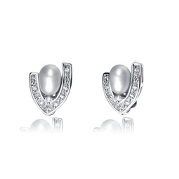 sterling silver pearl and cubic zirconia halo stud earrings