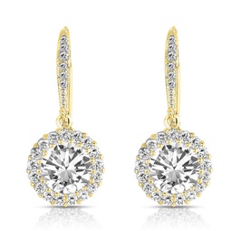 sterling silver gold plated cubic zirconia round dangling earrings