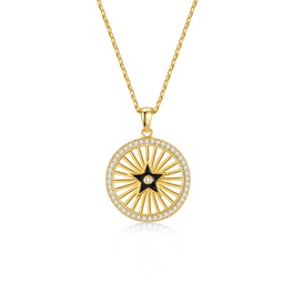 14k gold plated with diamond cubic zirconia rays of light black enamel star medallion pendant necklace