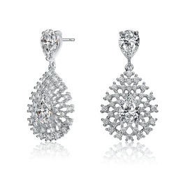sterling silver cubic zirconia lace cluster drop earrings