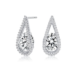 sterling silver cubic zirconia pear halo drop earrings