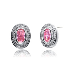 sterling silver pink cubic zirconia oval stud earrings