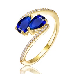 sterling silver 14k gold plated and sapphire cubic zirconia bypass engagement ring