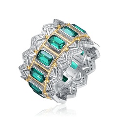 sterling silver rhodium and 14k gold plated emerald cubic zirconia coctail ring