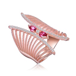 sterling silver rose gold plated red cubic zirconia accent butterfly design setting ring