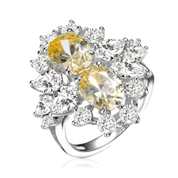 sterling silver yellow cubic zirconia coctail ring