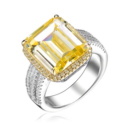 sterling silver yellow asscher cubic zirconia triple pave ring