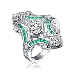 sterling silver emerald cubic zirconia geometrical coctail ring
