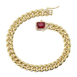 14k gold plated with ruby & diamond cubic zirconia halo cluster curb chain bracelet in sterling silver