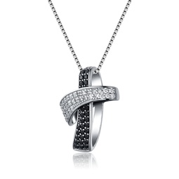 sterling silver black plated black cubic zirconia necklace