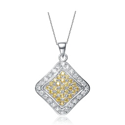 sterling silver gold plated yellow cubic zirconia square pendant necklace
