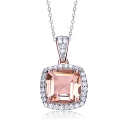 sterling silver rose gold plated morganite cubic zirconia halo drop necklace