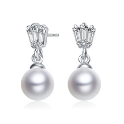 sterling silver pearl and baguette cubic zirconia drop earrings