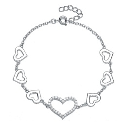 ga white gold plated with diamond cubic zirconia heart halo charm kids/teens bracelet in sterling silver