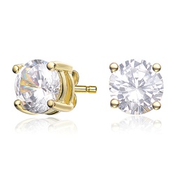 gv sterling silver 14k gold plated with round diamond cubic zirconia solitaire stud earrings