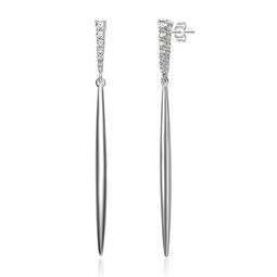rhodium-plated with diamond cubic zirconia icicle spike dangle earrings in sterling silver