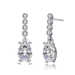 sterling silver rhodium plated with clear baguette and round cubic zirconia stud earrings