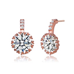 ga sterling silver with rose gold plated clear round cubic zirconia solitaire triple prong drop earrings
