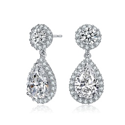 sterling silver with rhodium plated clear pear and round cubic zirconia with halo drop earrings