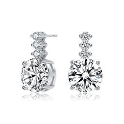 ga sterling silver with rhodium plated clear round cubic zirconia linear drop earrings