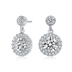 ga sterling silver with rhodium plated clear round cubic zirconia halo tier earrings