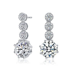 sterling silver with rhodium plated clear round cubic zirconia tier drop earrings
