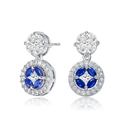 sterling silver with rhodium plated blue marquise with clear princess and round cubic zirconia accent drop earrings