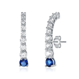 rhodium-plated with blue sapphire & diamond cubic zirconia curved journey earrings in sterling silver