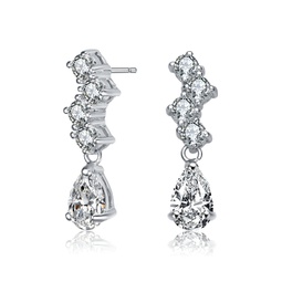 sterling silver with rhodium plated clear pear and round cubic zirconia zigzag drop earrings