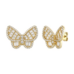 14k gold plated sterling silver with diamond cubic zirconia clusters butterfly stud earrings