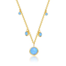 ga sterling silver 14k gold plated and opal cubic zirconia round spring ring pendant necklace