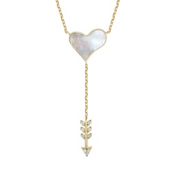 14k gold plated sterling silver with diamond cubic zirconia & mother of pearl cupid's arrow heart y-necklace