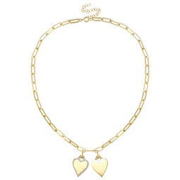 14k gold plated sterling silver with diamond cubic zirconia double heart charm necklace