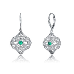 sterling silver emerald cubic zirconia wreath drop earrings