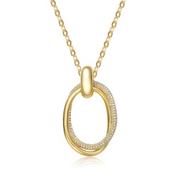 14k gold plated sterlig silver with diamond cubic zirconia double entwined oval eternity circle pendant necklace
