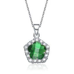 gv sterling silver green and white cubic zirconia flower shape necklace