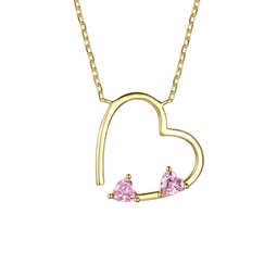 14k gold plated sterling silver with pink diamond cubic zirconia open heart layering necklace