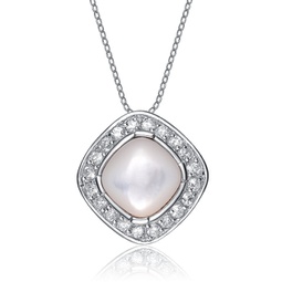 gv sterling silver white pearl cubic zirconia oval pendant