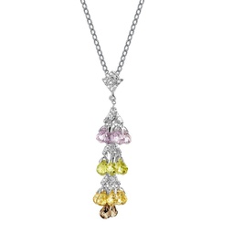 gv sterling silver cubic zirconia gold plating clear and yellow light pink and burnt amber cubic zirconia dangling pendant necklace