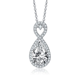ga sterling silver with rhodium plated clear pear with round cubic zirconia halo infinity necklace