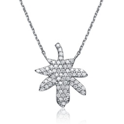 gv sterling silver white cubic zirconia stones maple leaf pendant