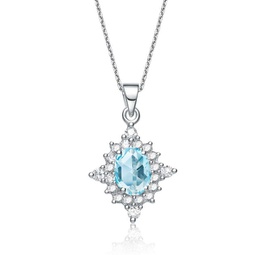 gv c.z. ss rhodium plated diamond shape blue topaz pendant