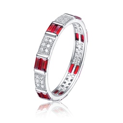 ga sterling silver white gold plated with ruby baguette & round diamond cubic zirconia eternity wedding band stacking ring