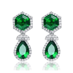 rhodium-plated with emerald & diamond cubic zirconia vintage formal halo earrings in sterling silver