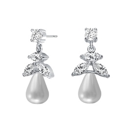 sterling silver with rhodium plated white round freshwater pearl with marquise and round cubic zirconia earrings