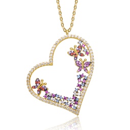 sterling silver 14k gold plated multi colored cubic zirconia heart necklace